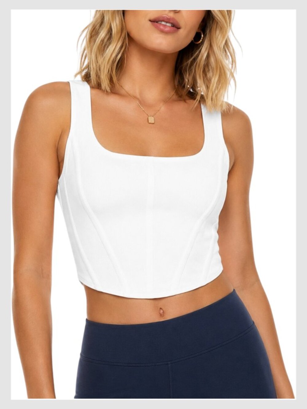 Aritzia Babaton White Square Neck Ribbed Crop Top S